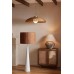 Ivory Floor Lamp Features a Plaster Finish Base and a Hand Woven Rattan Shade.