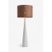 Ivory Floor Lamp Features a Plaster Finish Base and a Hand Woven Rattan Shade.